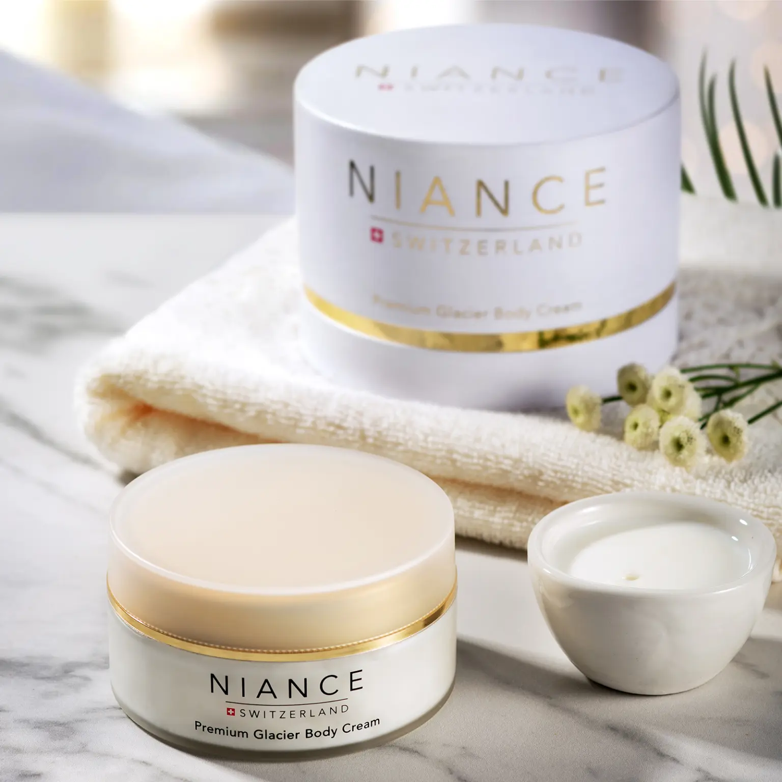 NIANCE Premium Glacier Body Serum actives — carnitine, caffeine & spirulina