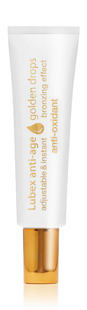 Texture of Lubex anti-age Golden Drops – lightweight drops with caramel tone & pigment for warm glow