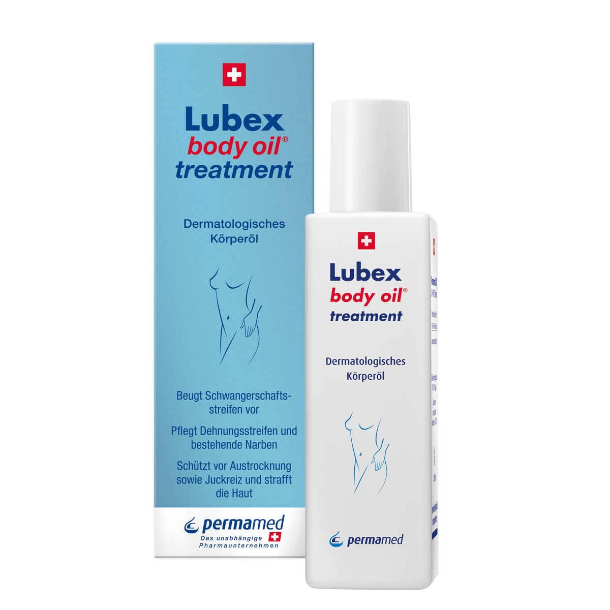Application of Lubex Body Oil Treatment – massage onto abdomen, thighs & hips for improved elasticity