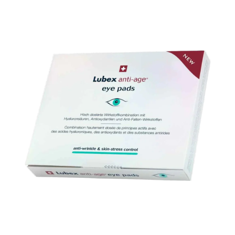 Applying Lubex anti-age Eye Pads – Swiss under-eye treatment for wrinkle reduction & hydration