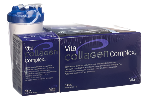 Package of Vita Collagen Complex Trio with orange flavour and free 10 sachets