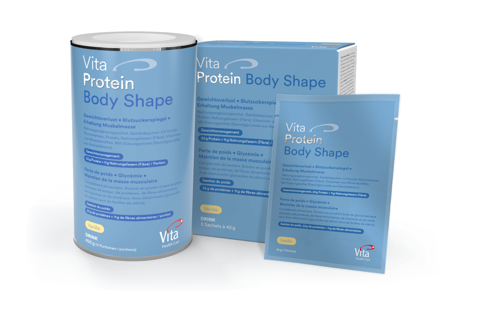 Preparing Vita Protein Body Shape drink – mixing powder for meal replacement