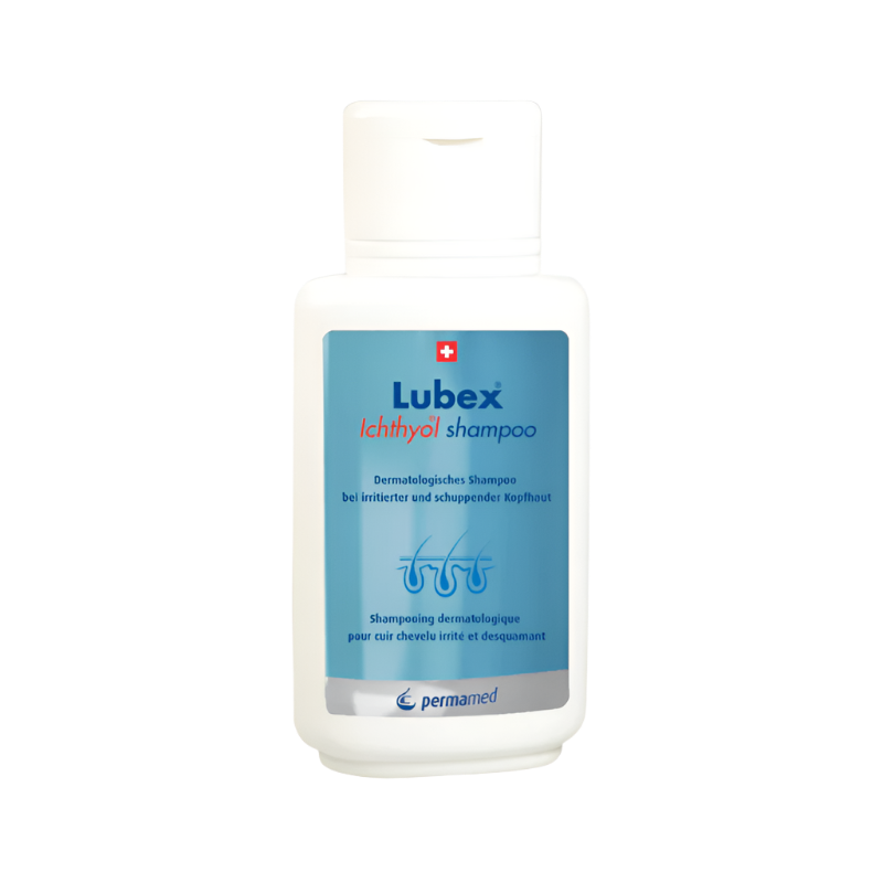 Texture of Lubex Ichthyol Shampoo – transparent pH-balanced gel for sensitive scalp care