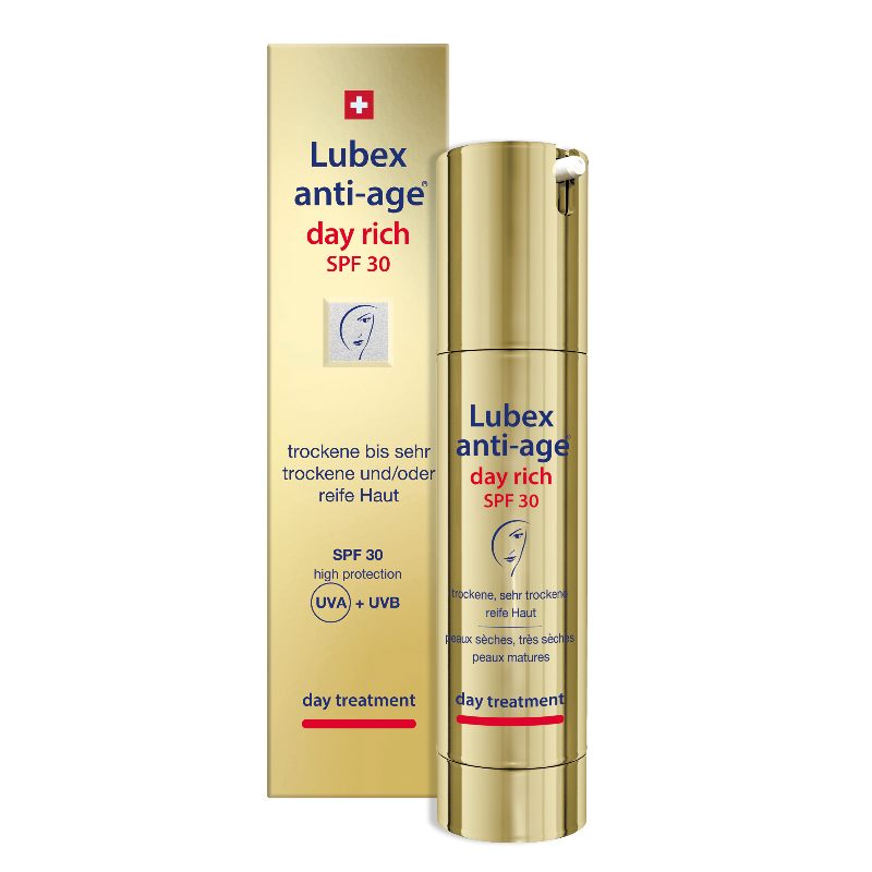 Texture of Lubex anti-age Day Rich UV 30 – rich cream with high moisturising factors & lipids for mature skin