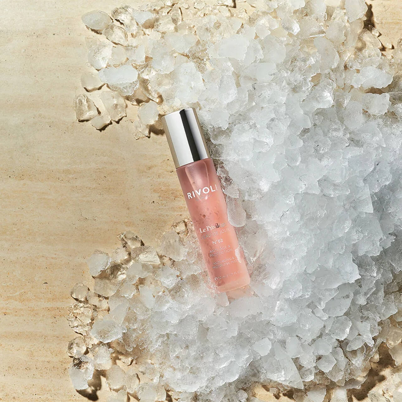 Vivid packaging of RIVOLI L’Eau de Jour N°02 – luxury Swiss skincare