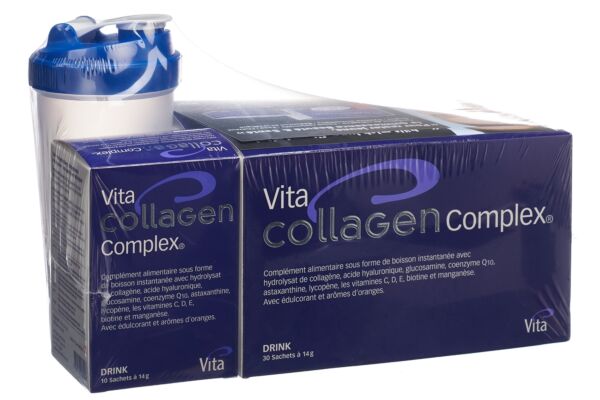 Vita collagen complex drink trio box 2*30 sachets + 10 sachets free + 1 shaker