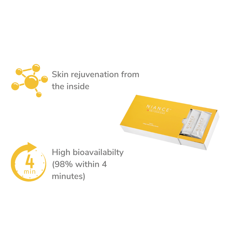 NIANCE Collagen-Hyaluron Beauty Booster packaging — 30 single-dose sachets